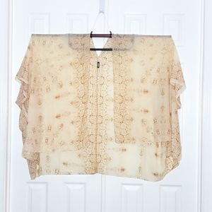NWOT Moddy Vintage Sheer Beige/Tan Floral Print  Kimono Top